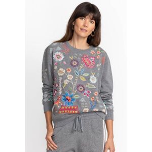 Johnny Was Griffin Ribbon Athletic Stripe Sweatshirt in Grey Marled size Small